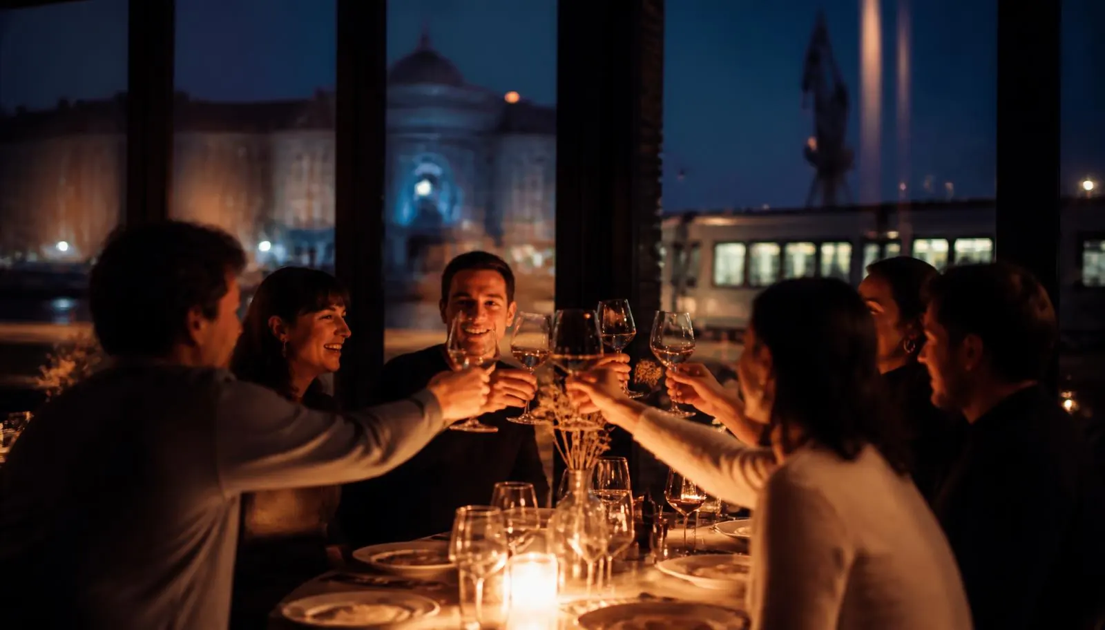 Une tablée de six convives un soir de semaine dans un restaurant à Nantes