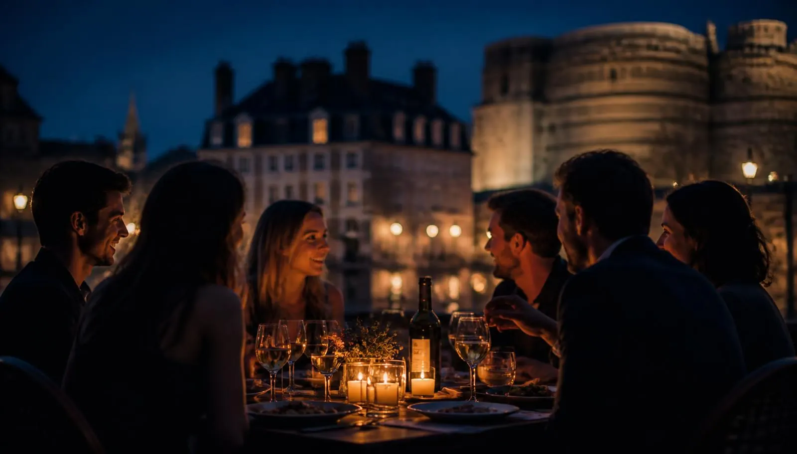 Une tablée de six convives un soir de semaine dans un restaurant à Angers