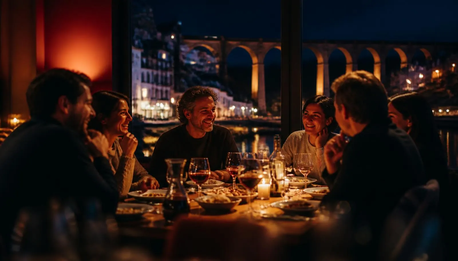 Une tablée de six convives un soir de semaine dans un restaurant à Morlaix